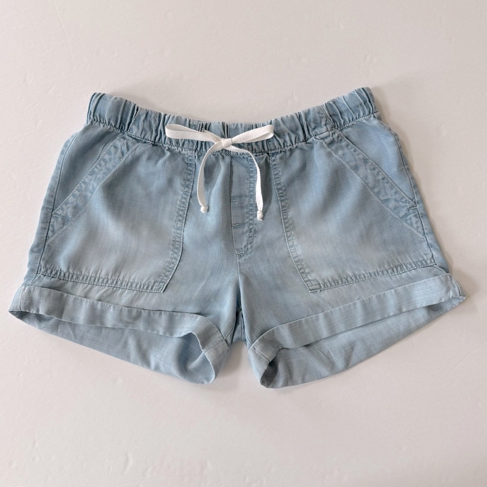 Atwell chambray denim cuffed shorts with tie-front drawstring waist